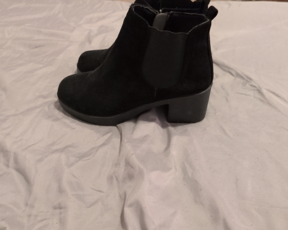 Classic Black Suede Block Heel Ankle Boots